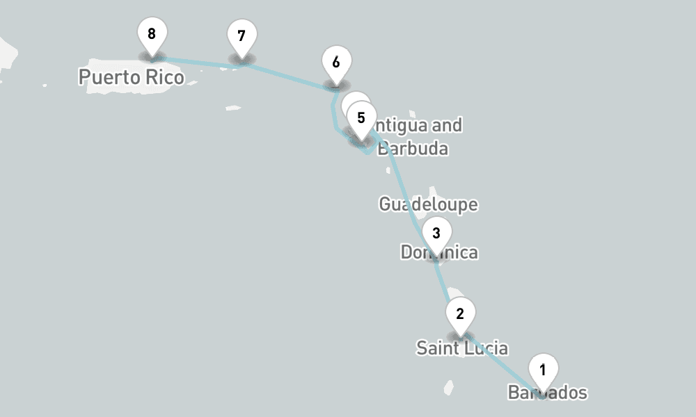 7 nights / 8 days, one-way from Bridgetown (Barbados) to San Juan (Puerto Rico)