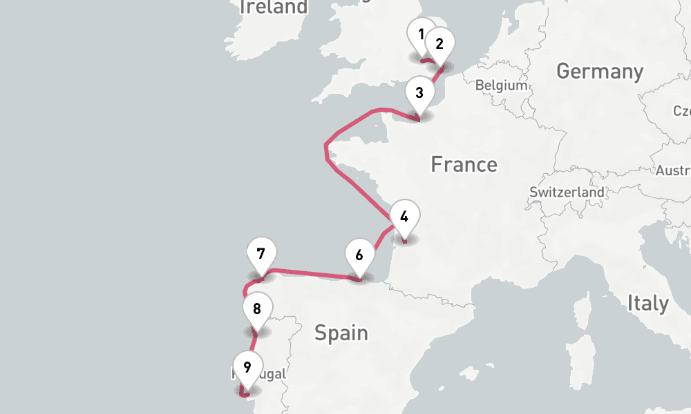 11 nights / 12 days, one-way from Tilbury (London, England) to Lisbon