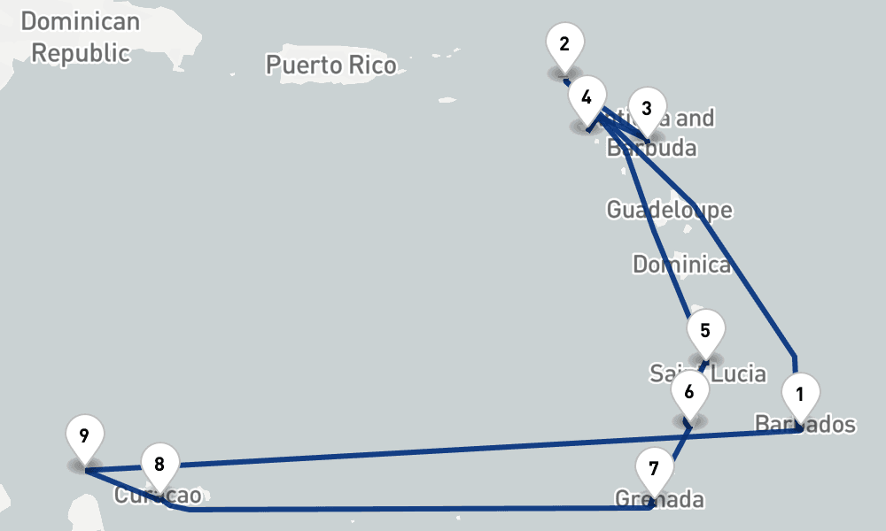 14 nights / 15 days, Bridgetown (Barbados) Round trip
