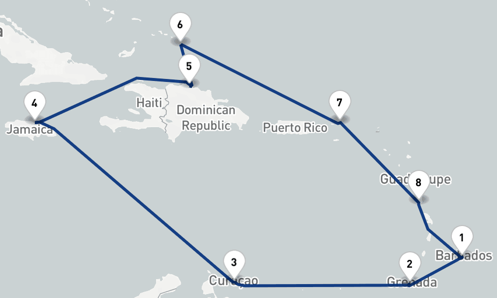 14 nights / 15 days, Bridgetown (Barbados) Round trip