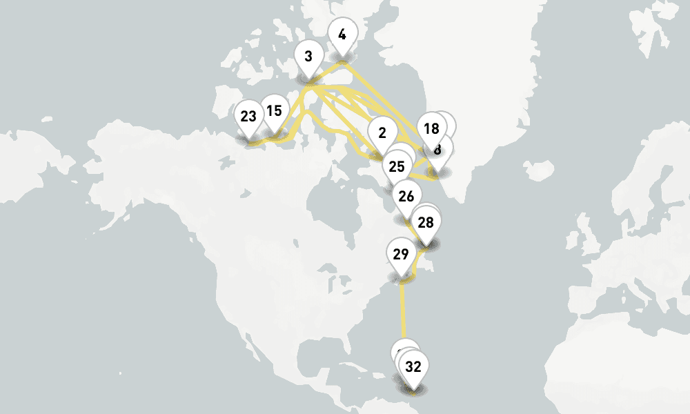 52 days, one-way from Kangerlussuaq to Bridgetown 53日間