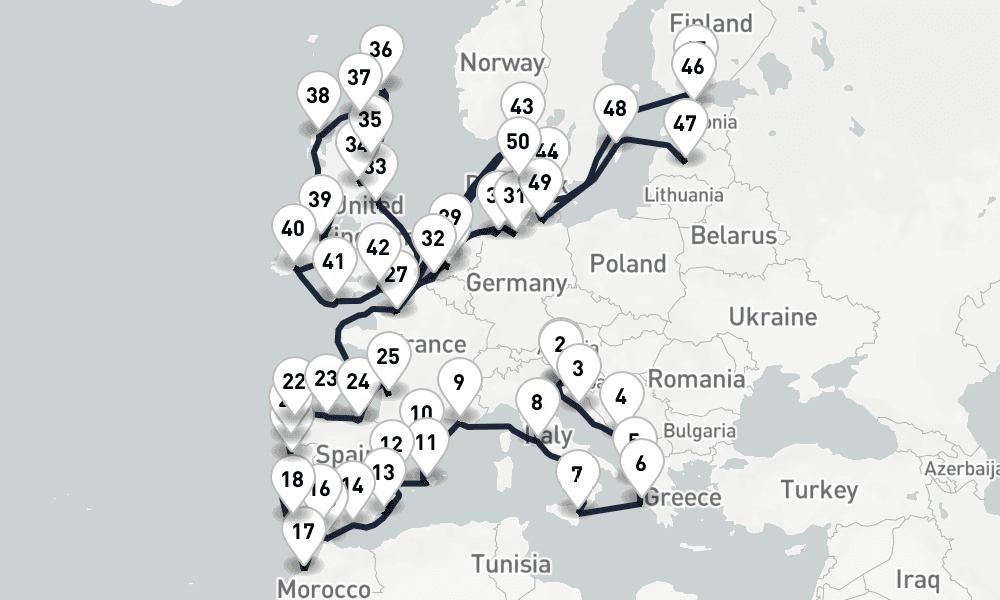 66 days, one-way from Trieste to Southampton 67日間