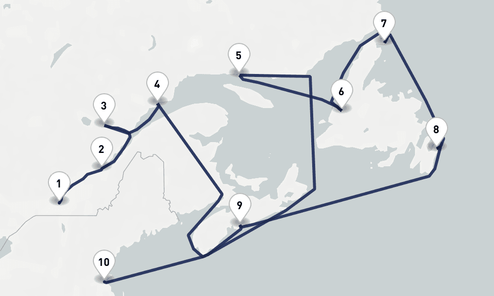 11 days, one-way from Montreal to Boston 12日間