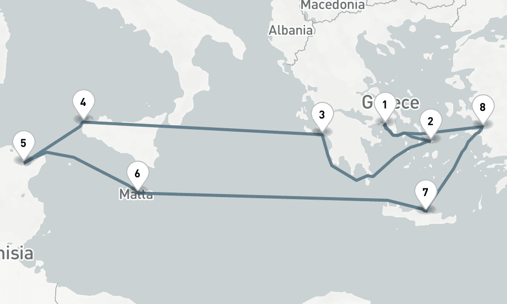 10 days, round-trip Best Of Greece Athens Piraeus To Athens Piraeus 11日間