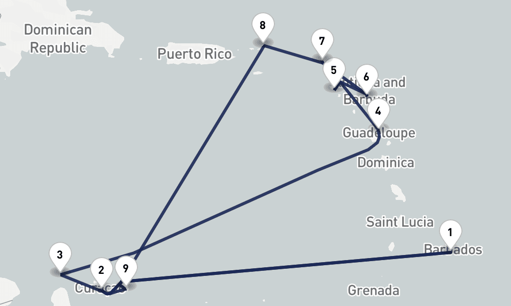 14 days, round-trip Valentines Caribbean Escape - Caribbean Fly-Cruise Heathrow Airport 15日間