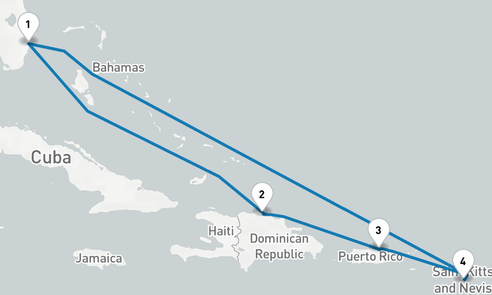 7 days, round-trip Eastern Caribbean with St. Kitts 8日間