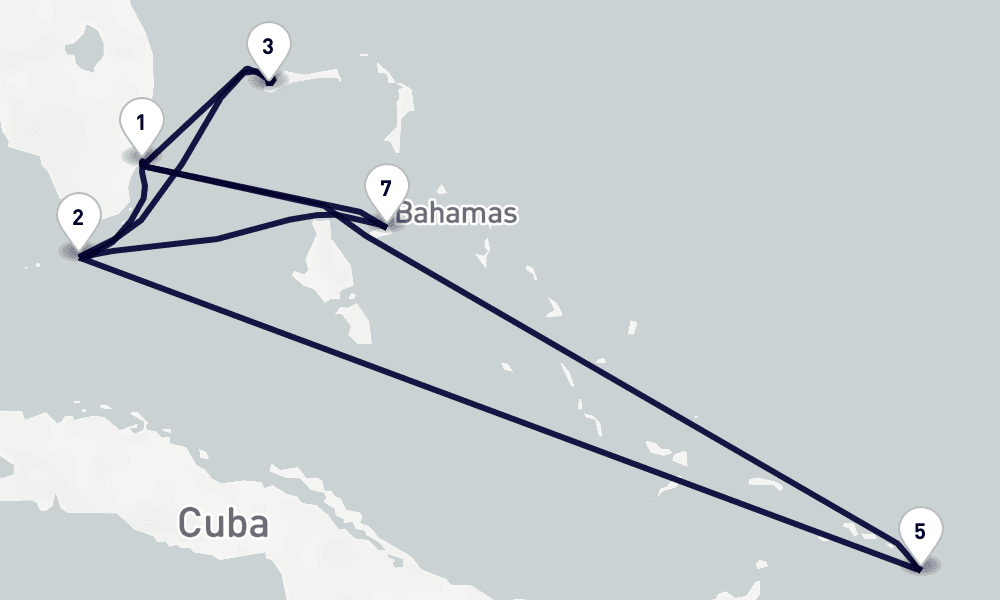 10 days, round-trip Caribbean Bahamas 11日間