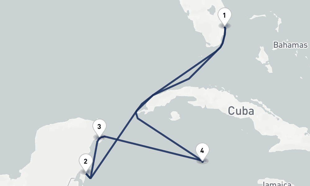 6 days, round-trip Grand Cayman Mexico 7日間
