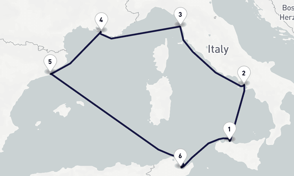 7 days, round-trip Mediterranean 8日間