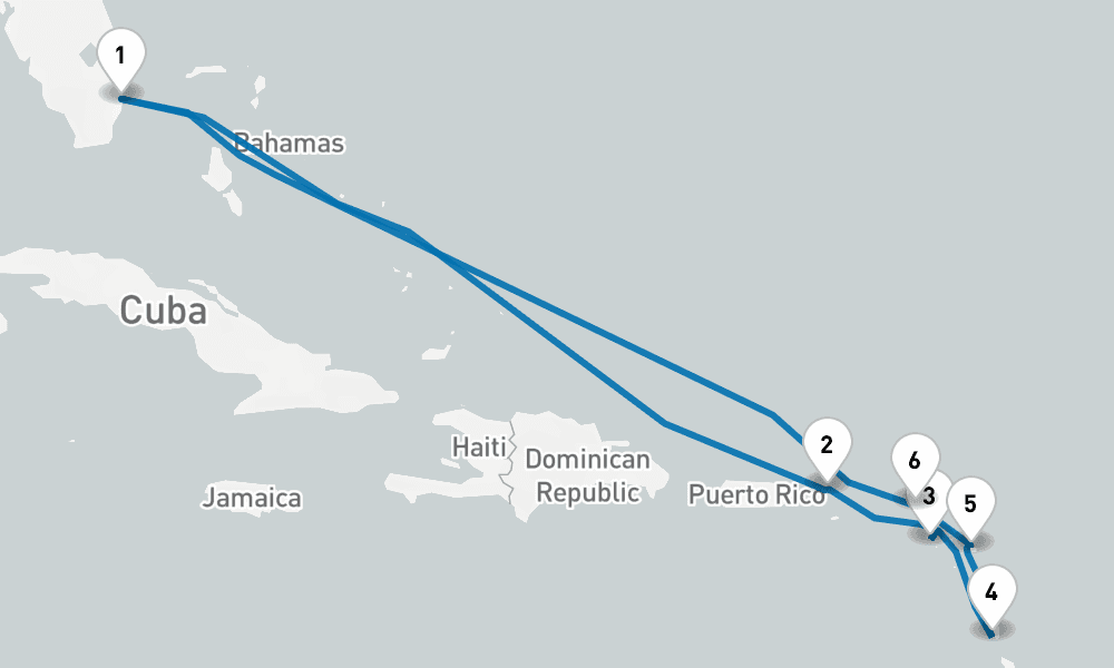 10 days, round-trip Eastern Caribbean with St. Kitts 11日間