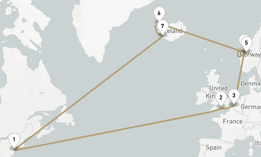 21 days, round-trip Roundtrip Transatlantic Crossing 22日間