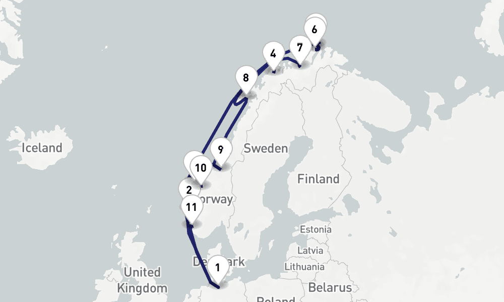 15 days, round-trip Norwegian Fjords 16日間