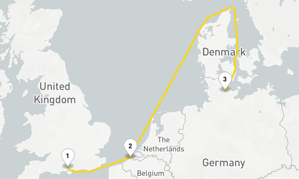 4 days, one-way from Southampton to Kiel 5日間