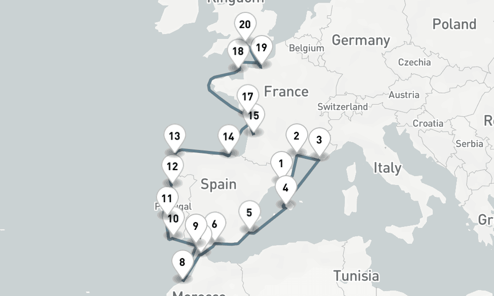 22 days, one-way from Barcelona to Southampton 23日間