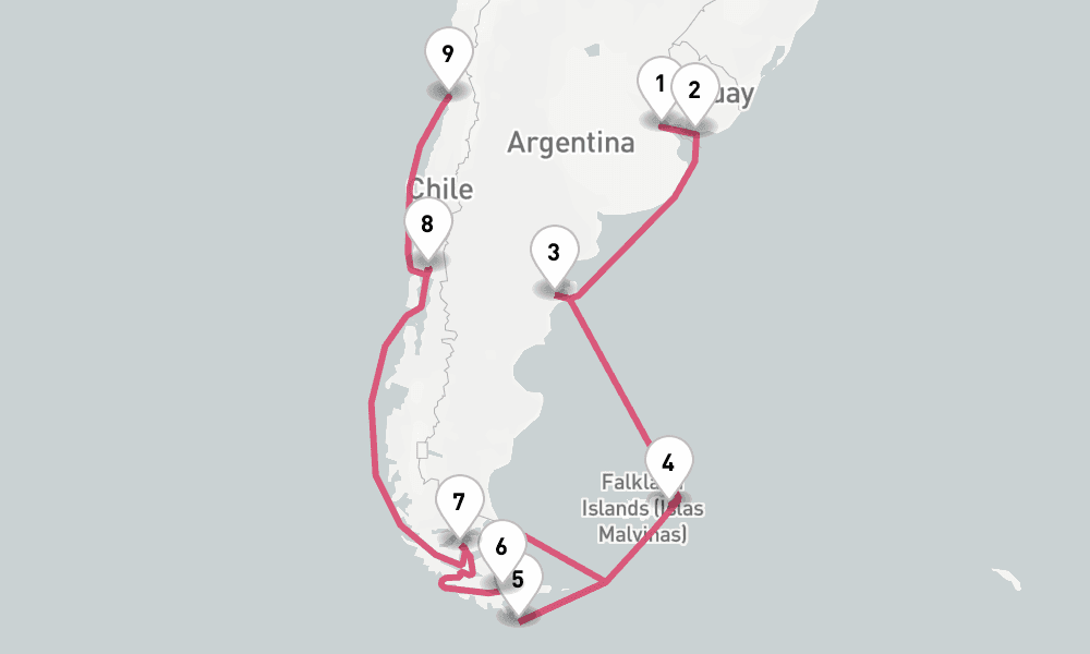17 days, one-way from Buenos Aires to Valparaiso-Santiago 18日間