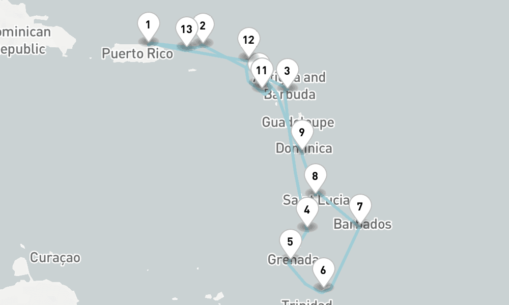 14 days, round-trip Cruise Eastern Caribbean Cruise Antigua, Grenada Saint Lucia 15日間