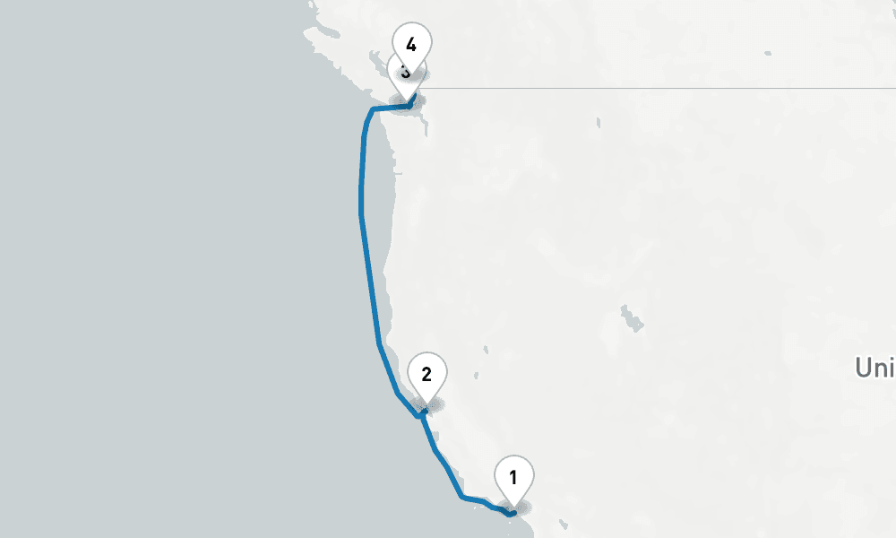 5 days, one-way from Los Angeles to Vancouver 6日間