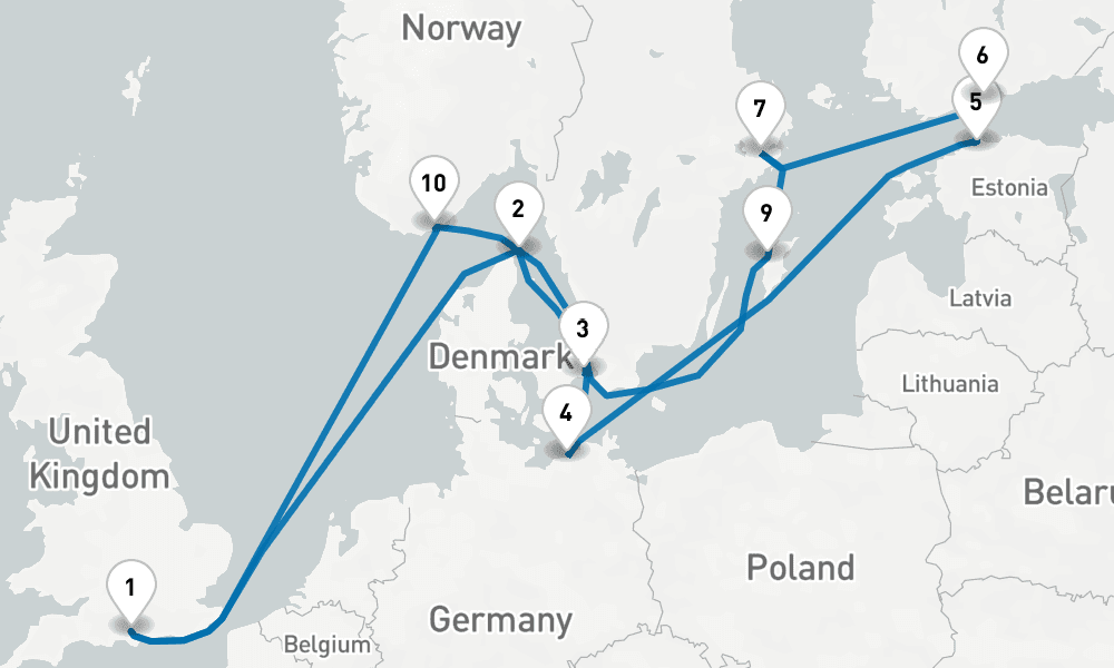 14 days, round-trip Norway, Denmark Sweden 15日間