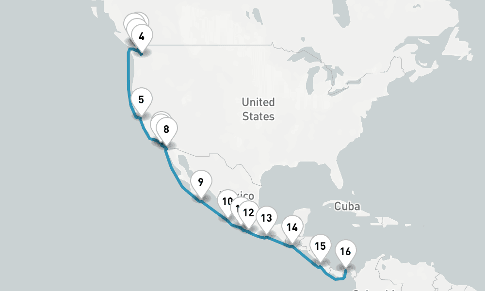 25 days, one-way from Vancouver to Panama City 26日間