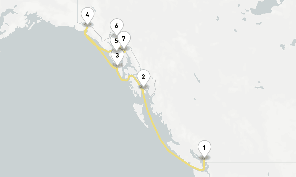 7 days, one-way from Vancouver to Juneau 8日間