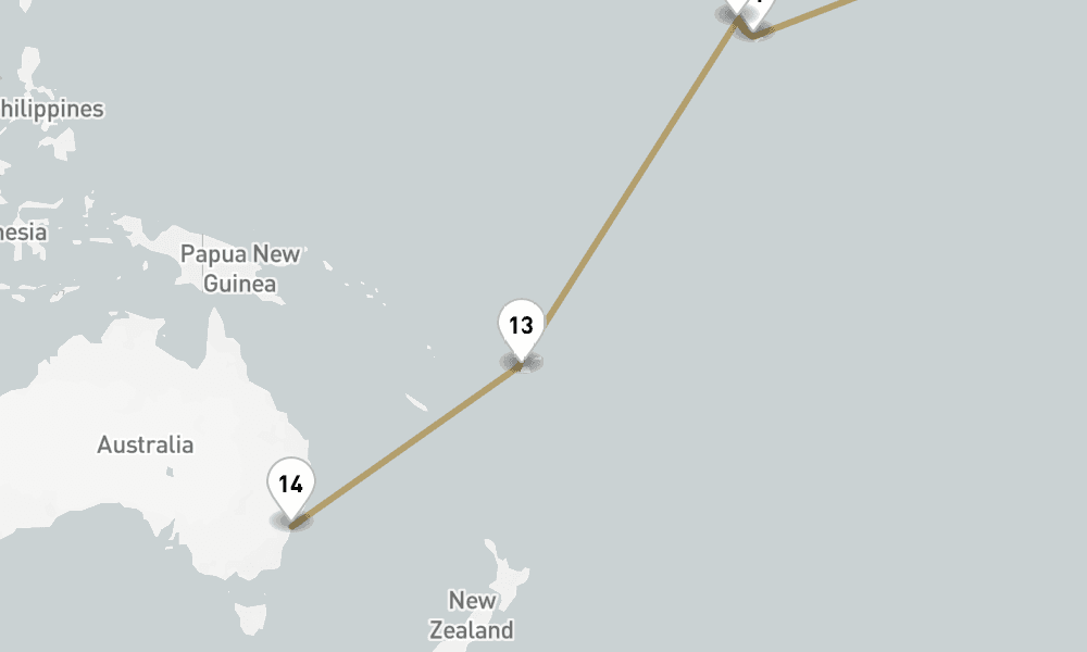47 days, one-way from Southampton to Sydney 48日間