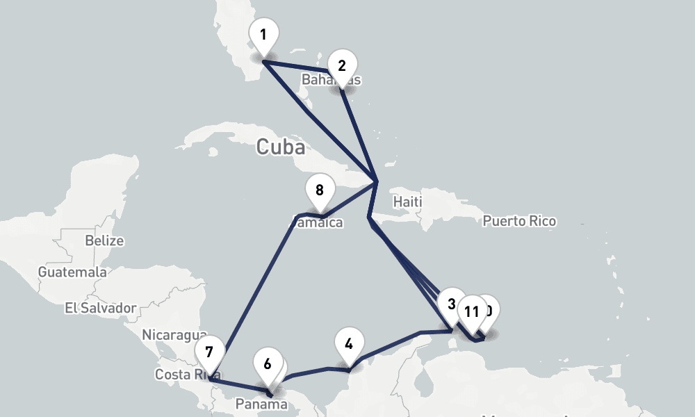 21 days, round-trip Panama Canal Southern Caribbean Discovery 22日間