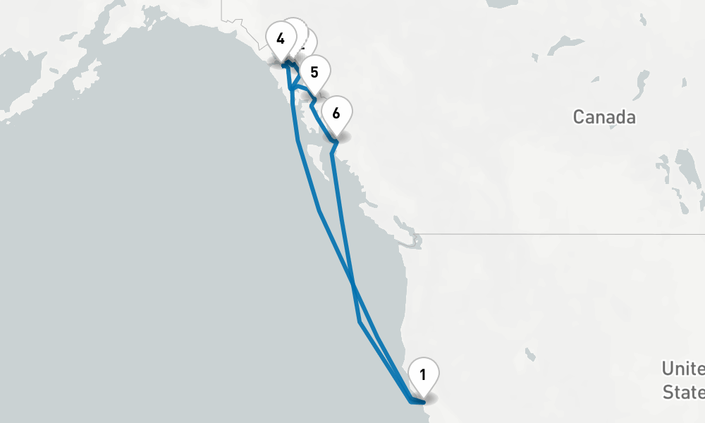 10 days, round-trip Inside Passage Roundtrip San Francisco 11日間