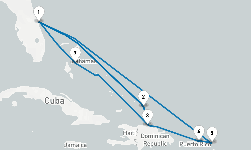 14 days, round-trip Eastern Caribbean Adventurer 15日間