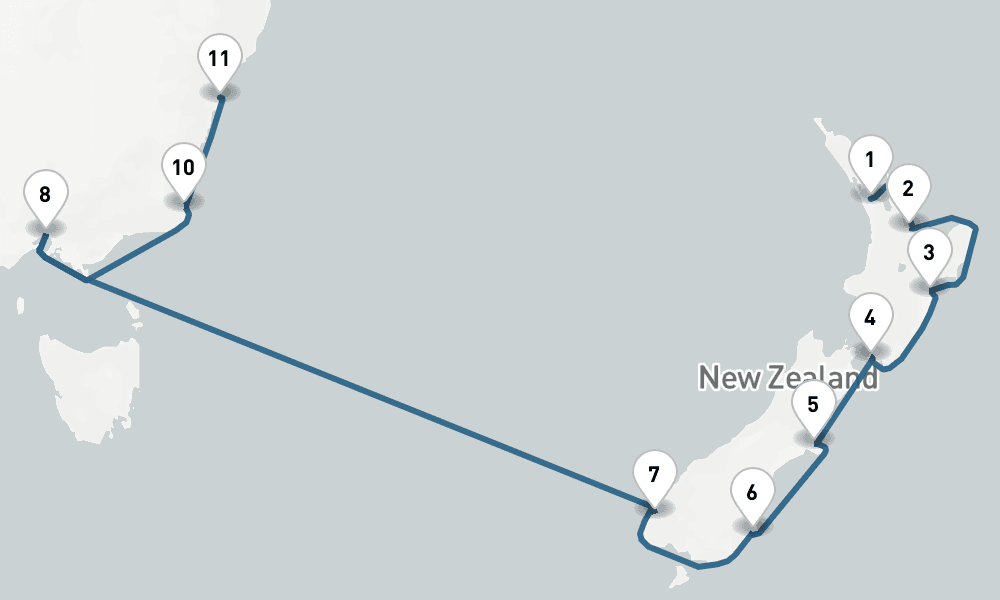 12 days, one-way from Auckland to Sydney 13日間