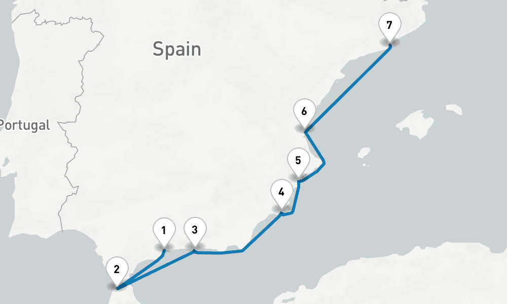 7 days, one-way from Malaga to Barcelona 8日間