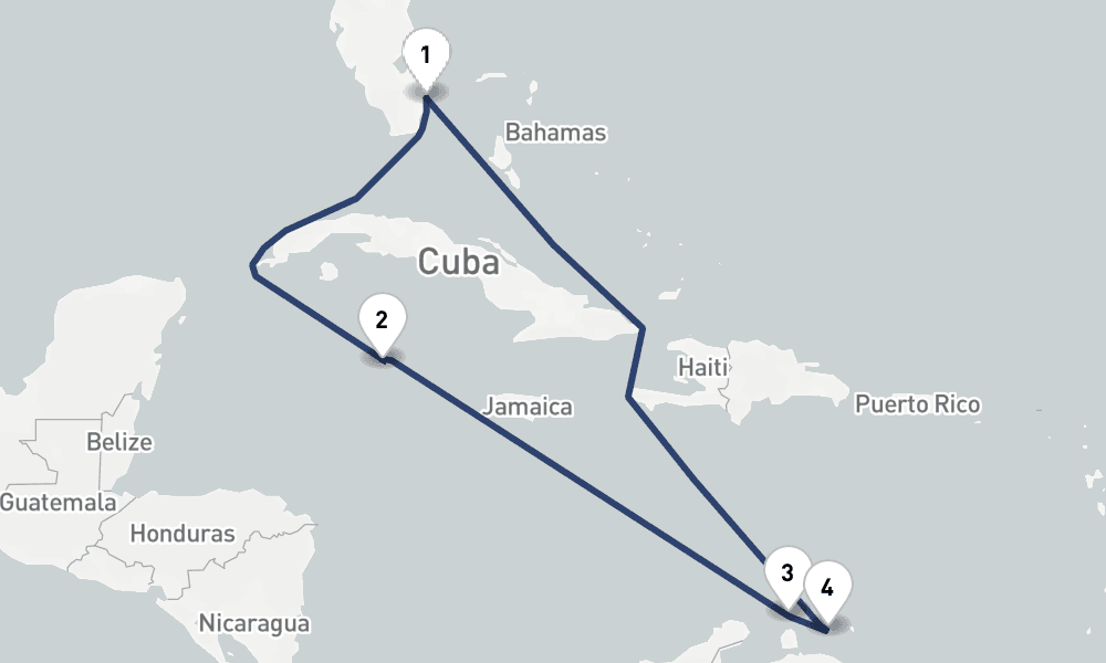 8 days, round-trip Aruba, Curacao Grand Cayman 9日間