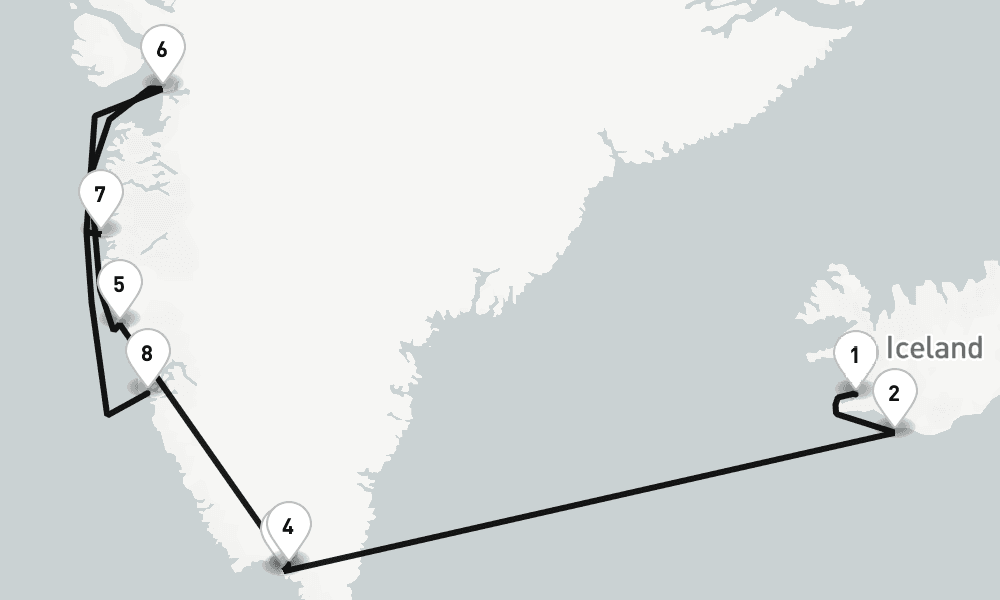 12 days, one-way from Reykjavik to Nuuk 13日間