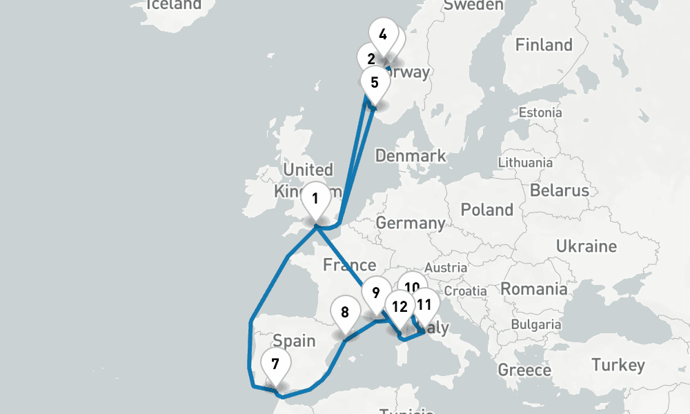 21 days, round-trip Norwegian Fjords Mediterranean Adventurer 22日間