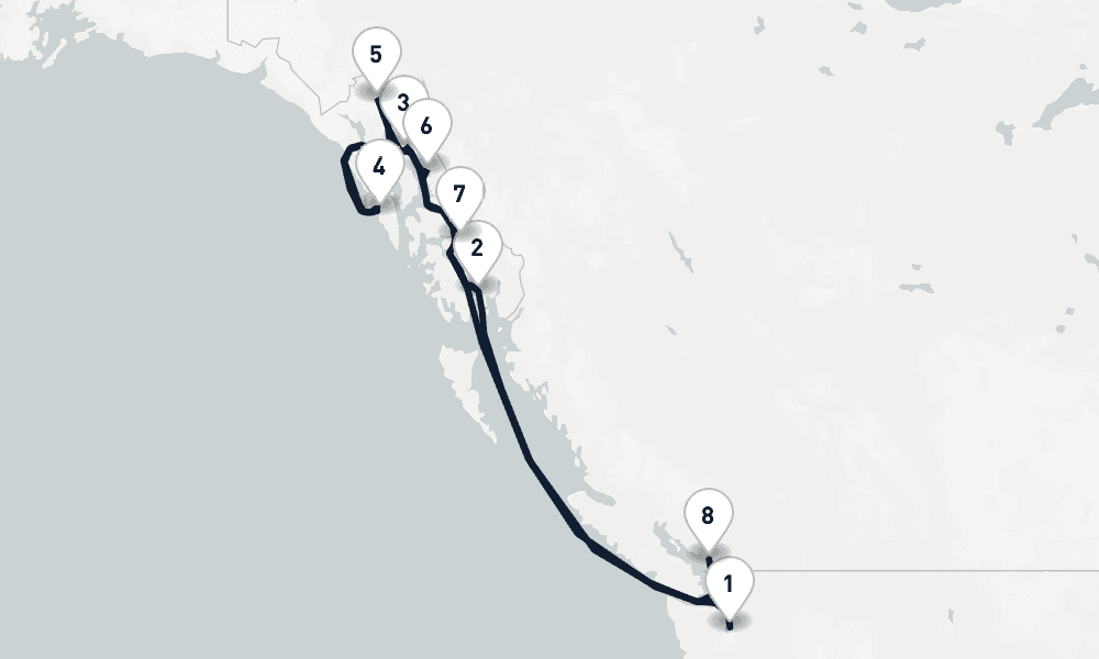 10 days, one-way from Seattle to Vancouver 11日間