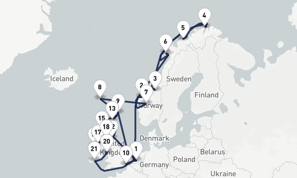 28 days, round-trip Arctic Circle British Isles Collectors Voyage 29日間