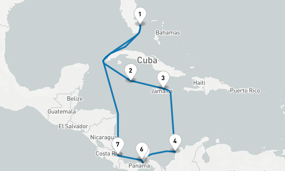 12 days, round-trip Caribbean with Costa Rica Panama Canal 13日間