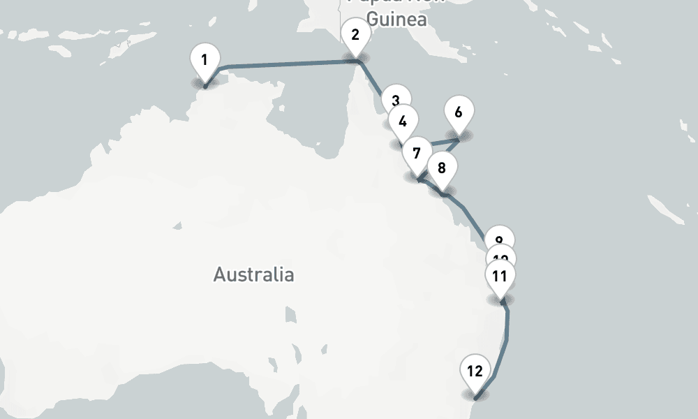 16 days, one-way from Darwin to Sydney 17日間