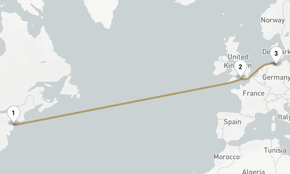 18 days, round-trip Roundtrip Transatlantic Crossing 19日間