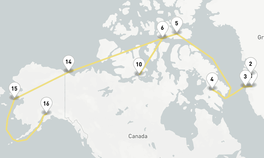 23 days, one-way from Kangerlussuaq to Anchorage AK 24日間