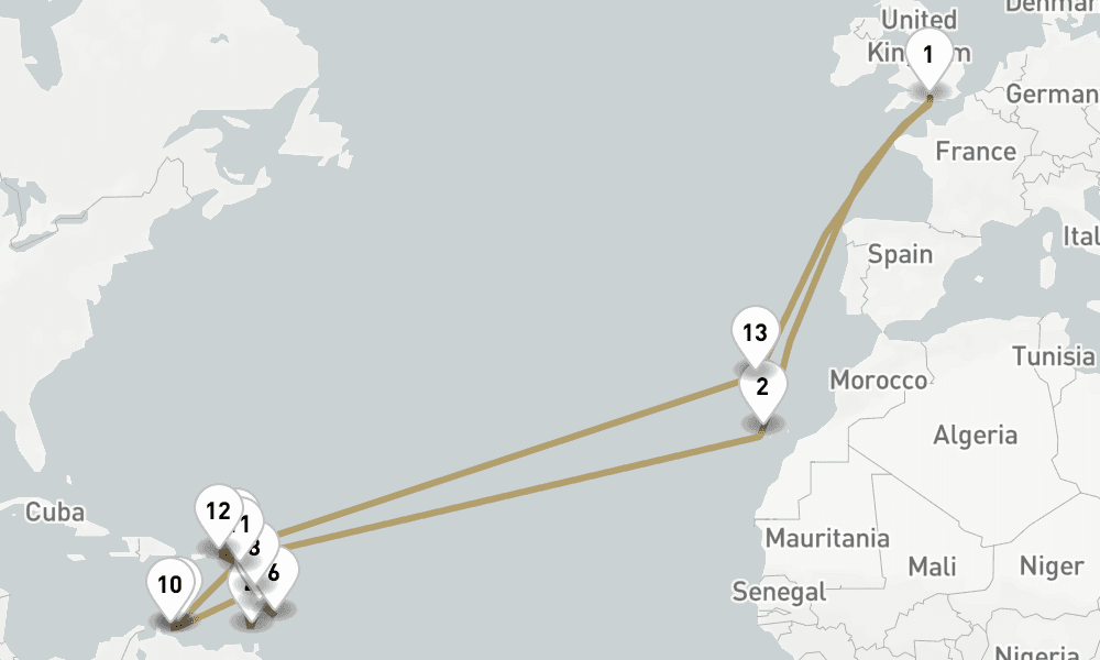 35 days, round-trip Caribbean 36日間