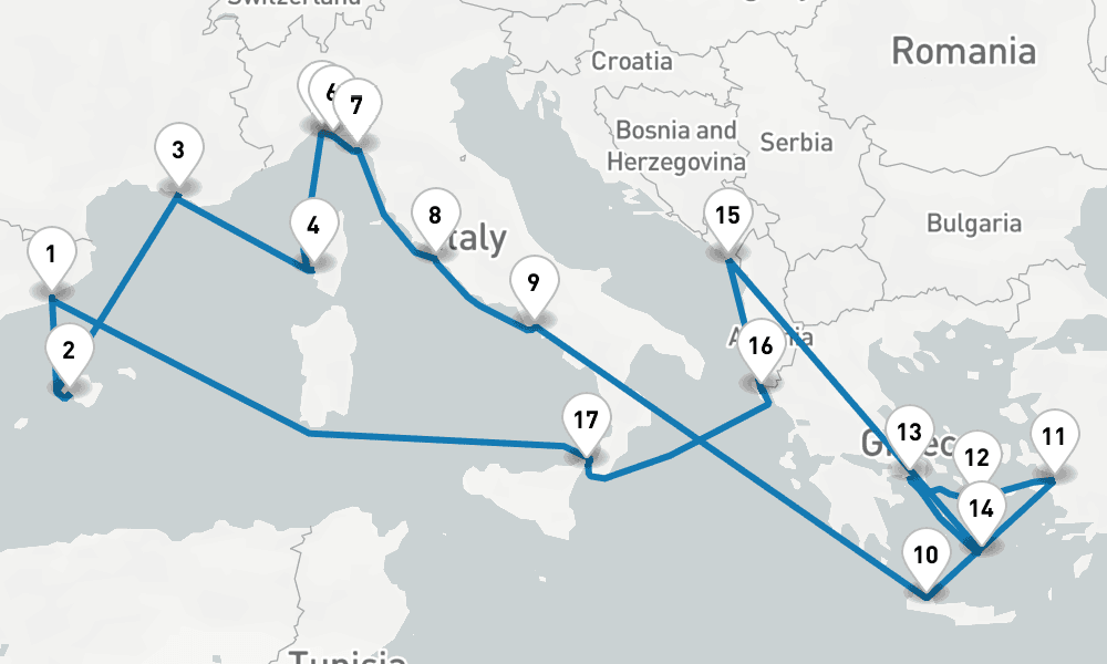 21 days, round-trip The Best of the Mediterranean 22日間
