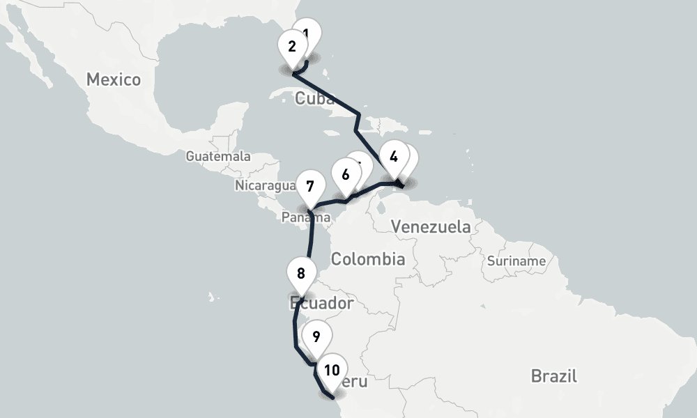 15 days, one-way from Miami to Callao-Lima 16日間