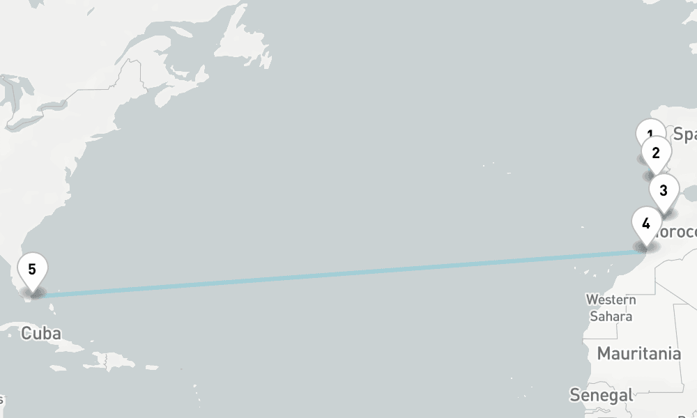 14 days, one-way from Lisbon to Miami 15日間