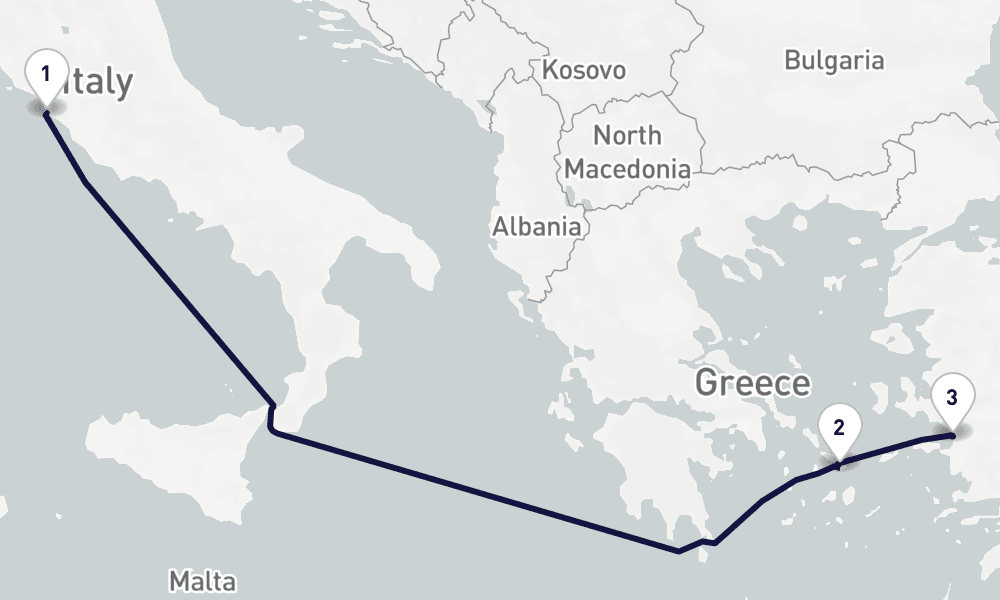 3 days, one-way from Civitavecchia-Rome to Kusadasi 4日間