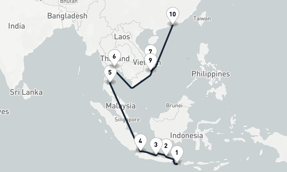 14 days, one-way from Benoa to Hong Kong 15日間