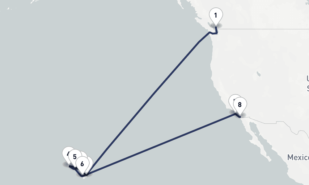 17 days, one-way from Vancouver to San Diego 18日間