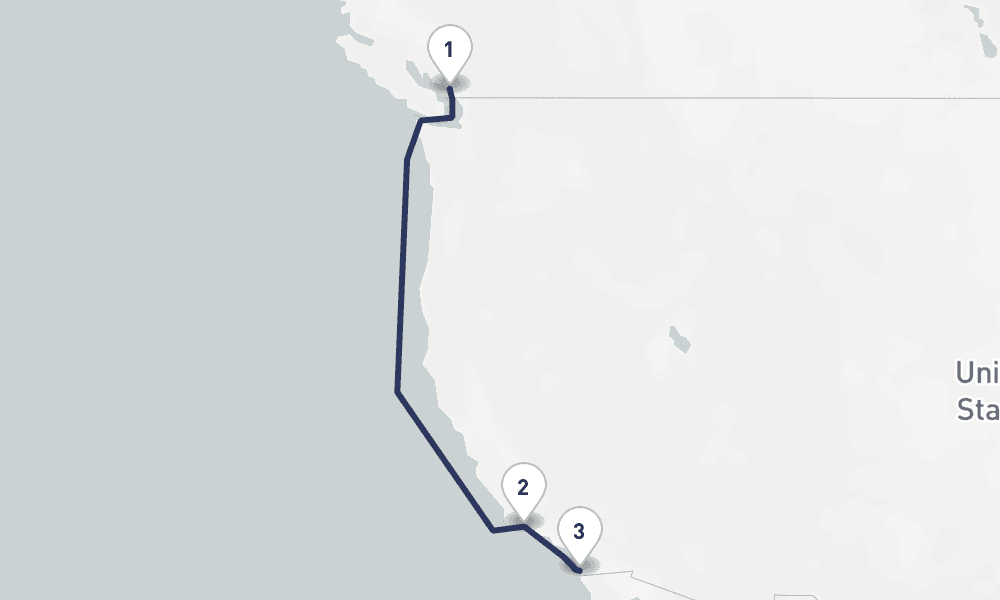 4 days, one-way from Vancouver to San Diego 5日間