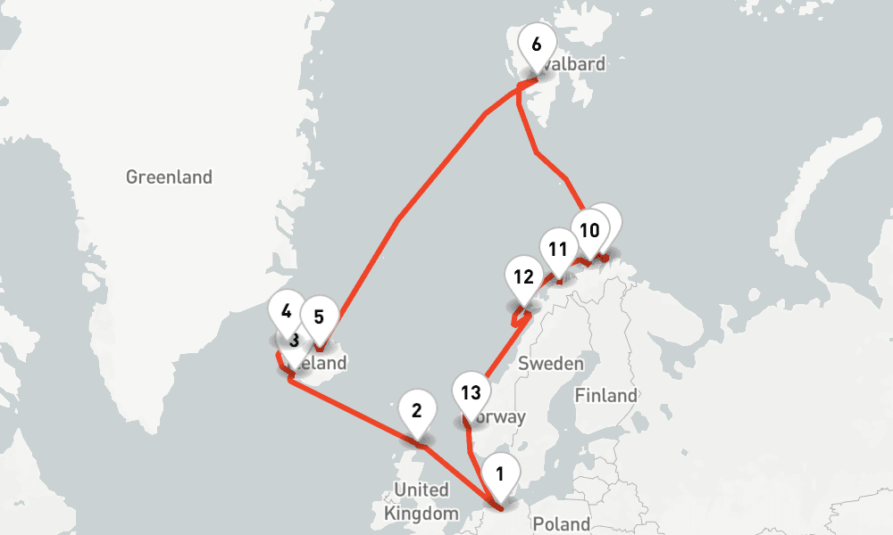 19 days, round-trip Highlights am Polarkreis ab Hamburg 20日間