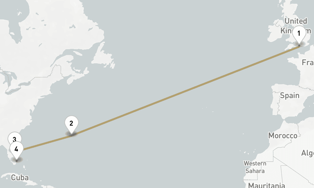12 days, one-way from Southampton to Fort Lauderdale 13日間