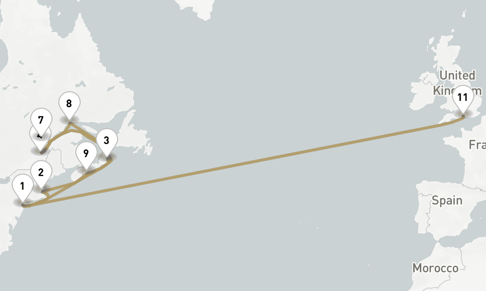 22 days, one-way from New York to Southampton 23日間